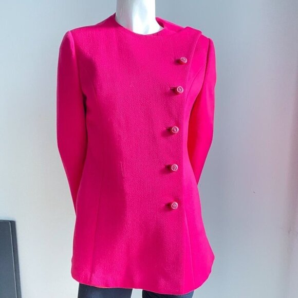 Vintage Union Made Bright Pink Barbiecore Asymmetrical Closure Blazer M - Picture 5 of 7